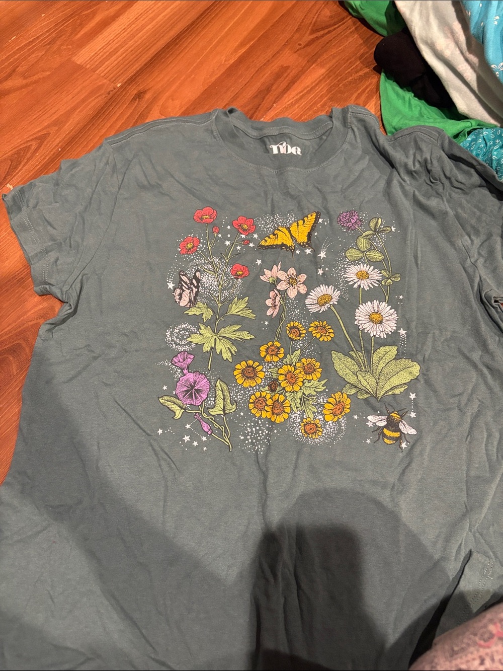 Women's Green Floral & Butterfly Graphic Tee by Tla